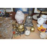 MIXED LOT: CONTEMPORARY BUDDHA FIGURES, VARIOUS BRASS WARES AND OTHER ITEMS