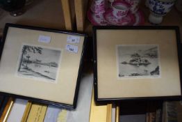Japanese, Early 20th Century, A pair of island prints, one island, Tomonusai, inscribed in pencil in