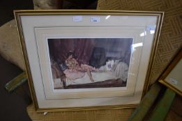 After Sir William Russell Flint, Reclining nude, coloured print, numbered 527/850 in pencil to lower