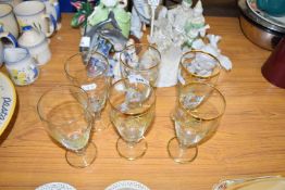 SET OF SIX DRINKING GLASSES DECORATED WITH DUCKS