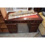 REPRODUCTION MAHOGANY TWIN PEDESTAL DESK WITH RED LEATHER INSET TOP, 120CM WIDE