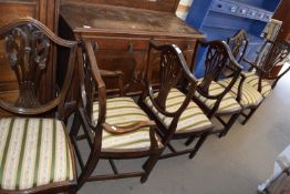 SET OF SIX REPRODUCTION SHIELD BACK DINING CHAIRS TO INCLUDE TWO CARVERS