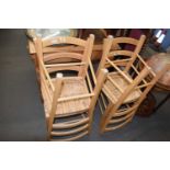 SET OF FOUR RUSH SEATED KITCHEN CHAIRS