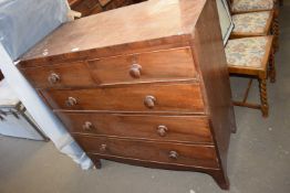 19TH CENTURY MAHOGANY CHEST OF TWO SHORT OVER THREE LONG DRAWERS WITH TURNED KNOB HANDLES, 105CM