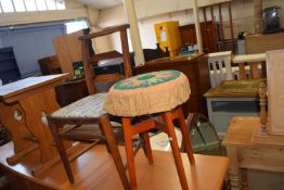 RETRO CIRCULAR TOPPED STOOL AND A SMALL CHAPEL CHAIR (2)