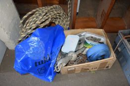 ONE BOX AND ONE BAG CONTAINING FOLDING ANCHOR, CHAINS, ROPE ETC