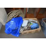 ONE BOX AND ONE BAG CONTAINING FOLDING ANCHOR, CHAINS, ROPE ETC