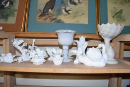 MIXED LOT TO INCLUDE A RANGE OF CROWN STAFFORDSHIRE BLANC DE CHINE FLORAL AND BIRD ORNAMENTS PLUS