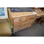 19TH CENTURY PINE FOUR DRAWER CHEST WITH LATER HANDLES, 90CM WIDE