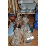VARIOUS MIXED DECANTERS AND OTHER GLASS WARES