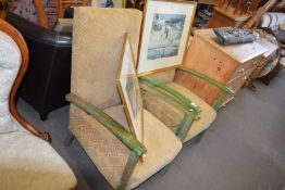 PAIR OF EARLY 20TH CENTURY ARMCHAIRS WITH GREEN PAINTED FRAMES