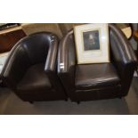PAIR OF DARK BROWN LEATHER TUB CHAIRS