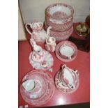 QUANTITY OF WOODS AND OTHER RED AND WHITE TABLE WARES