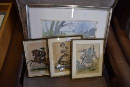 MIXED PICTURES TO INCLUDE JUDITH KEY 'THE WENSUM', WATERCOLOUR, AND THREE 19TH CENTURY COLOURED