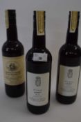 3 BOTTLES OF BISCUIT SACK FINEST OLD SHERRY, MAYOR SWORDER