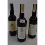 3 BOTTLES OF BISCUIT SACK FINEST OLD SHERRY, MAYOR SWORDER