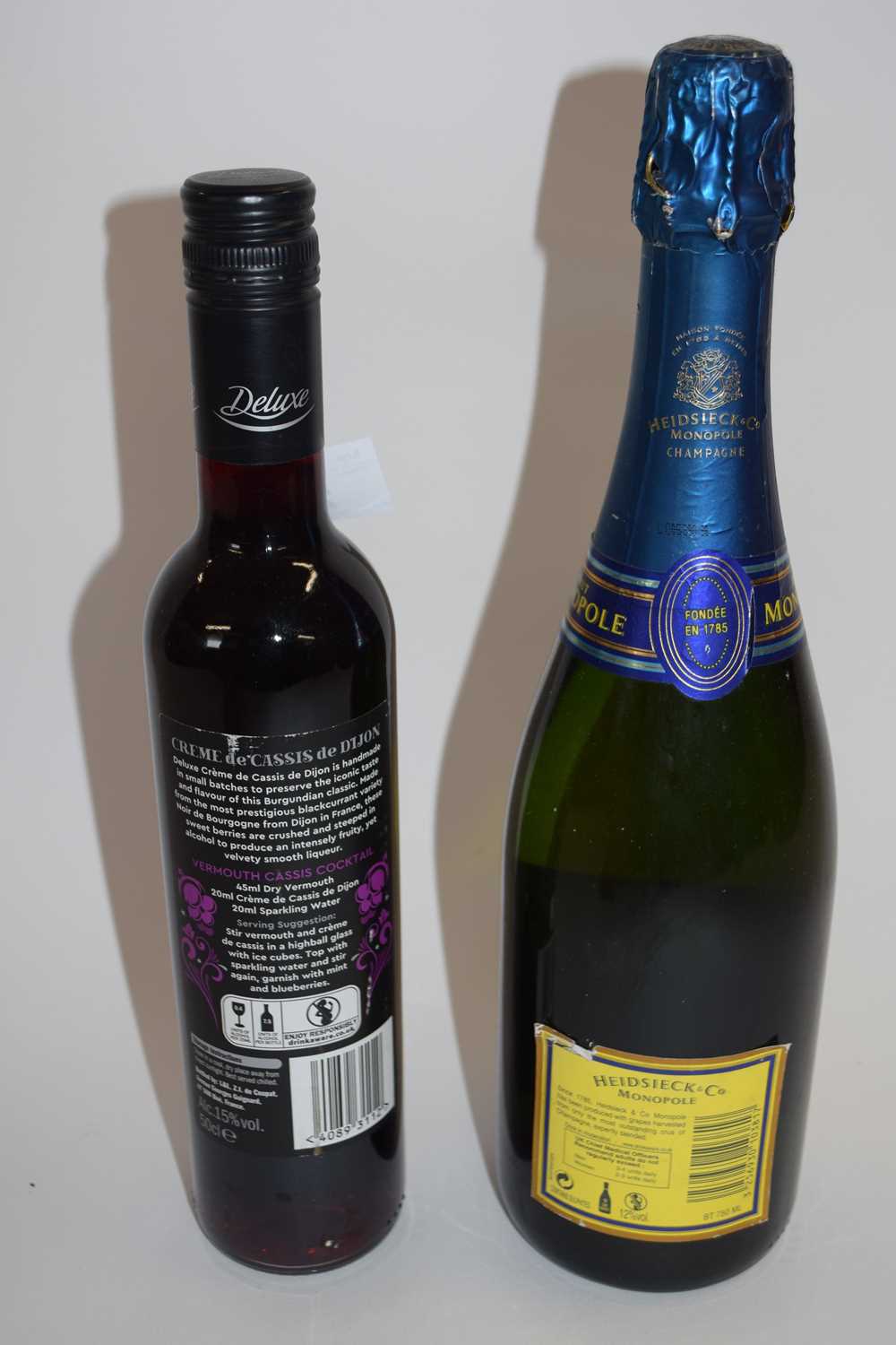 MIXED LOT: 1 BOTTLE OF NV HEIDSIECK CHAMPAGNE AND 1 BOTTLE OF CREME DE CASSIS (2) - Image 2 of 2