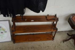 LATE 19TH CENTURY PINE THREE TIER SHELF WITH TURNED SUPPORTS, 90CM WIDE