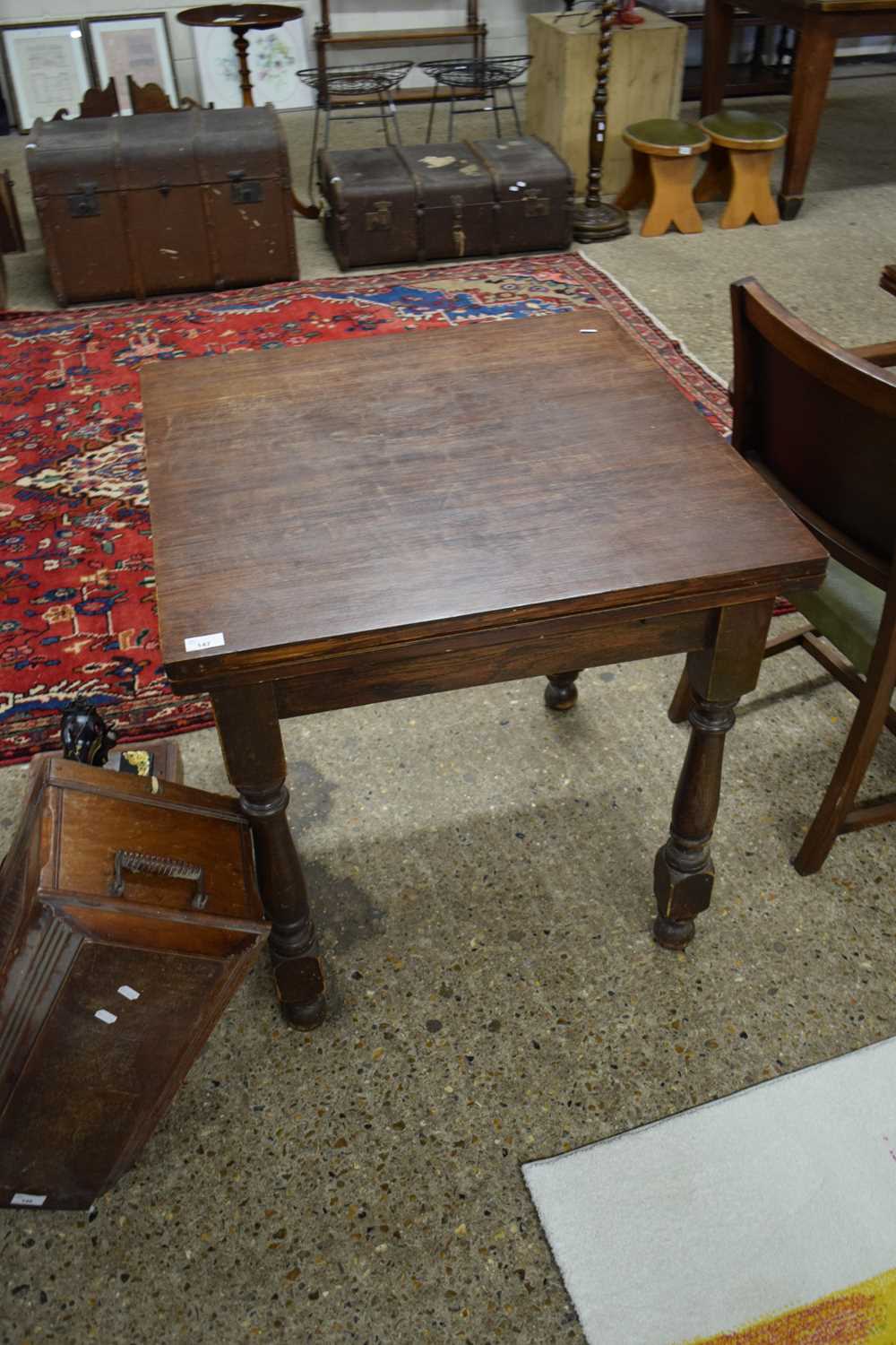 SMALL DARK OAK DRAW LEAF DINING TABLE, 74CM WIDE