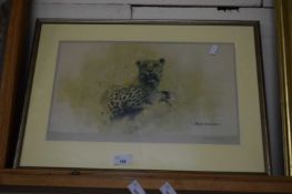 DAVID SHEPHERD, COLOURED PRINT OF A LEOPARD, SIGNED IN PENCIL, F/G