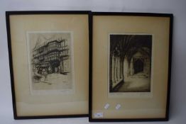 GRAHAM CULVERD, 'THE STAPLE INN' AND 'CANTERBURY, THE CLOISTERS', ETCHINGS, SIGNED IN PENCIL, F/G (