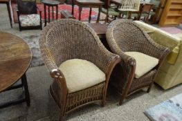 PAIR OF WICKER ARMCHAIRS WITH LOOSE CUSHIONS