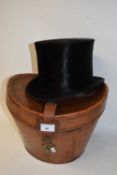 CHRISTY'S, LONDON, BLACK TOP HAT WITH LEATHER CASE