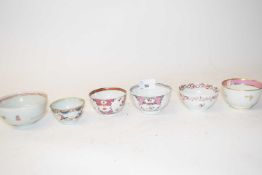 COLLECTION OF SIX 19TH CENTURY AND LATER CHINESE AND ENGLISH TEA BOWLS, VARIOUS DESIGNS
