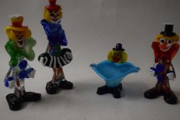 THREE MURANO GLASS CLOWNS TOGETHER WITH A SIMILAR BOWL (4)