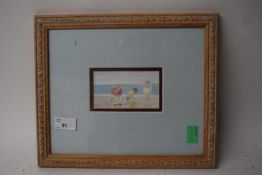 20TH CENTURY SCHOOL, SMALL WATERCOLOUR STUDY OF CHILDREN ON A BEACH, INITIALLED 'PB', F/G