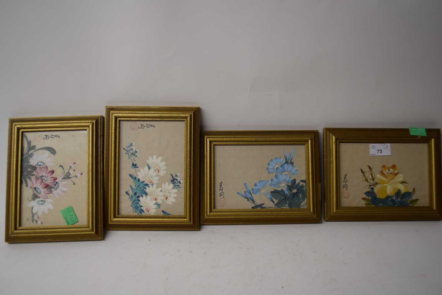 GROUP OF FOUR CHINESE FLORAL STUDIES, FRAMED, EACH APPROX 20CM WIDE