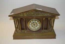 LATE 19TH CENTURY BRASS CASED MANTEL CLOCK SET IN ARCHITECTURAL CASE WITH CORINTHIAN COLUMN