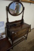 EARLY 20TH CENTURY OAK DRESSING TABLE WITH OVAL MIRRORED BACK, 91CM WIDE