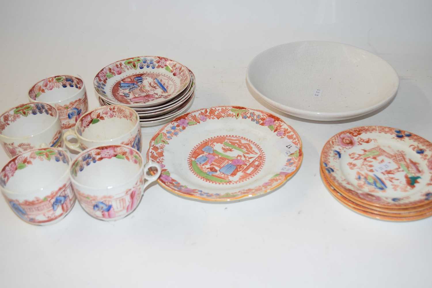 19TH CENTURY QUANTITY OF STAFFORDSHIRE TEA WARES WITH ORIENTAL DECORATION