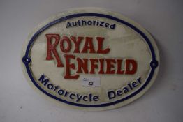 Oval cast iron plaque 'Royal Enfield Motor Cycle dealer'
