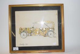 KERSH, A PICTURE OF 1930S BENTLEY FORMED FROM WATCH PIECES, F/G