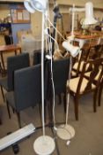 TWO FLOOR STANDING ADJUSTABLE LIGHTS AND A MICROPHONE STAND