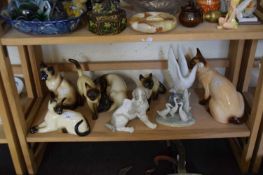 VARIOUS MIXED ORNAMENTS OF SIAMESE CATS, A NAO MODEL SWAN AND OTHERS