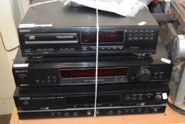 MIXED LOT COMPRISING SONY COMPACT DISC PLAYER, CDP-M302, SONY QUARTZ DIGITAL SYNTHESIZER, TUNER ST-