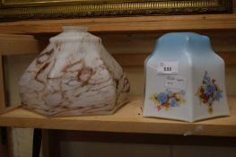 MARBLED GLASS CEILING LIGHT SHADE AND A FURTHER FLORAL LIGHT SHADE (2)
