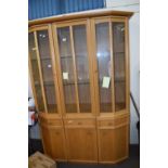 MODERN LIGHT WOOD FINISH LOUNGE DISPLAY CABINET WITH DRAWER AND CUPBOARD BASE, 140CM WIDE