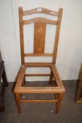 LATE 19TH CENTURY OAK CHAIR FRAME WITH INLAID DECORATION (REQUIRING RE-UPHOLSTERY)