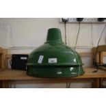 PAIR OF GREEN ENAMEL INDUSTRIAL LAMPSHADES