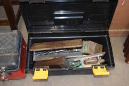 BLACK PLASTIC TOOLBOX AND CONTENTS PLUS RANGE OF DRILL BITS
