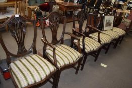 SET OF SIX REPRODUCTION SHIELD BACK DINING CHAIRS TO INCLUDE TWO CARVERS