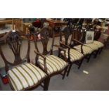 SET OF SIX REPRODUCTION SHIELD BACK DINING CHAIRS TO INCLUDE TWO CARVERS