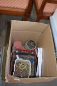 BOX OF MIXED DRILL BITS, TOOLS, GARAGE CLEARANCE ITEMS ETC