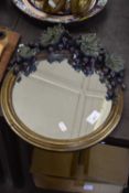 CIRCULAR WALL MIRROR IN COMPOSITION FRAME WITH VINE LEAF AND GRAPE MOUNT, 42CM HIGH