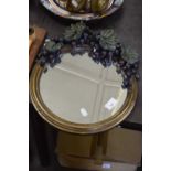 CIRCULAR WALL MIRROR IN COMPOSITION FRAME WITH VINE LEAF AND GRAPE MOUNT, 42CM HIGH