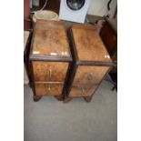 PAIR OF ART DECO STYLE WALNUT VENEERED TWO DRAWER BEDSIDE CABINETS, 29CM WIDE